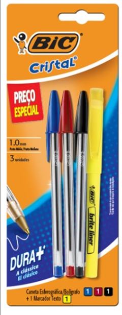 KIT 3 CANETAS + MARCADOR AMARELO (12)